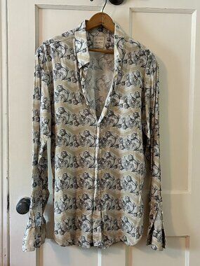 Billy Reid Italian Cotton/Viscose Floral Chevron Button Down Top, XL